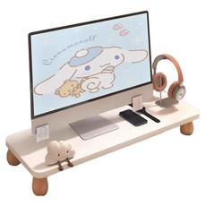 디엔오 귀여운 선반 책상용 모니터 목재 받침대 70x20x8cm, 화이트 우드, 1개