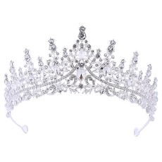코히모 생일 파티 브라이덜샤워 셀프워딩 소품 티아라 왕관 5W0390, 1개, 화이트 + 실버
