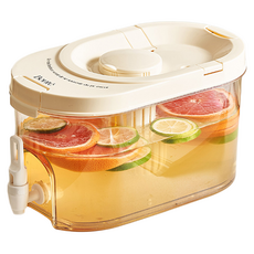 YUNMI 大容量橢圓形密封防漏冷水壺/野餐戶外冷水桶/冰箱飲料桶, 奶油白, 4L, 1個