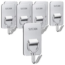 리얼락 304 스테인리스 3M 강력 벽걸이 후크, 실버, 8개
