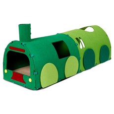soonZAM 狙擊貓咪喜好 綠色火車隧道貓抓板套組 雙層圓形, 1套, 混合色