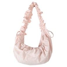 粉色包圓點皺褶抽繩肩背包, 粉色
