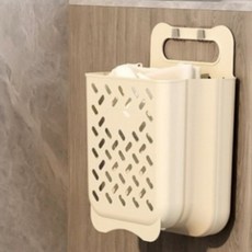 壁掛式折疊洗衣籃 浴室收納盒, 奶油色