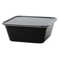 Swan 便當沙拉可重複使用容器 附蓋 正方形 外送容器 黑色 900, 50個, 1入