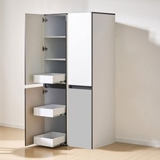 엘리에셀 비스포크 오브제 3서랍 광폭 다용도 선반 5단 키큰 틈새 수납장 400 방문설치, 화이트그레이