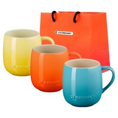 LE CREUSET 彩虹棉花糖馬克杯 380ml 3入 + 購物袋 S(29 x 28 x 13.5 cm) 套組, 1套, 太陽黃 + 橘色 + 加勒比海藍