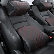 CRONICLE 適用所有車款 雙色全包覆式汽車靠背腰墊 + 頸枕組, 1套, 紅色縫線
