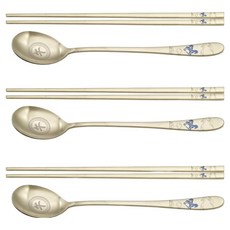 十二生肖馬年湯筷3件組, 1套, 湯匙 3p + 筷子 3p, 金色