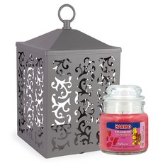 HARIBO 小罐香氛蠟燭 + Cottage 迷你融蠟燈禮盒, 灰色, 草莓幸福