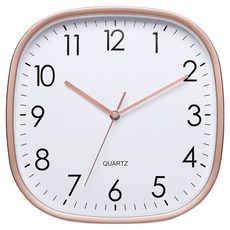SUNORO 北歐方形靜音掛鐘 玫金框 12吋, 白色