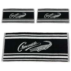 Crocodile 鱷魚經典條紋提花毛巾 柔軟吸水面巾 簡約時尚浴室用品, 黑色, 3條
