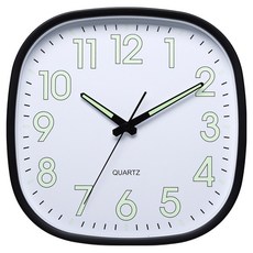 SUNORO 北歐方形靜音掛鐘 黑框 夜光款 12吋, 白色