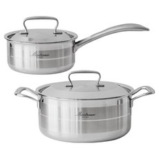Montreux 電磁爐 316 五層不鏽鋼鍋具 2件組, 銀色, 1套, 16cm 單柄鍋 + 24cm 雙耳鍋