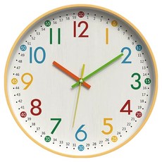 SUNORO 卡通彩色數字掛鐘 竹紋白樺樹早教款 12吋, 混和顏色