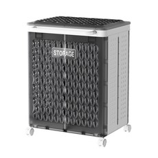 FAmILyLIFE 生活 輕奢風雙槽附蓋摺疊衣物收納籃 78L, 霧黑款, 1個