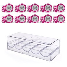 HoonyGamble 高級黏土撲克籌碼 數字50000 100片 + 壓克力盒套組, 1套, 混合色