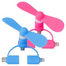 굿데이리빙 3가지 타입 갤럭시 아이폰 사용가능 휴대용 USB 미니 선풍기 2종 세트, 핑크, 블루