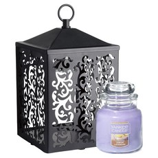 YANKee CANDLe 小號瓶 檸檬薰衣草 + 鄉村小屋迷你融蠟燈 禮盒組, 黑色