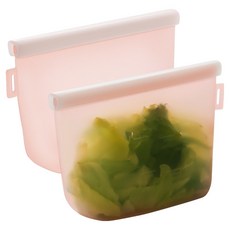 LILIVE 雙層鎖矽膠保鮮袋 粉紅色, 1L, 2個, 1入