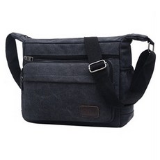 Hilio 男用郵差斜背包 帆布斜背包 經典款, 小(30 x 23 x 11cm), 06 黑色
