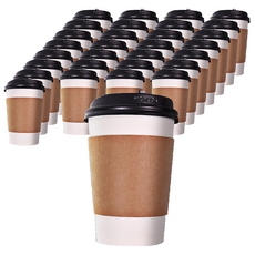 外帶杯紙杯380ml+咖啡杯蓋+杯套 一次性外帶咖啡杯 附杯套防燙隔熱, 1組, 100個