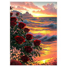 BM Design 華麗可愛鑽石畫 40 x 50 cm, 1個, 海浪與玫瑰