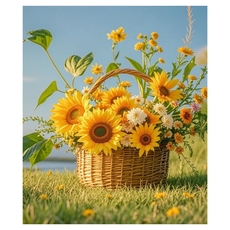 BM Design 向日葵可愛鑽石畫 30 x 40 cm, 1個, 向日葵花籃