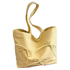 Moneypool 蝴蝶結裝飾 芭蕾風 大尺寸 肩背 媽媽包, 蝴蝶結 黃色