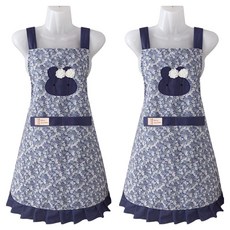 可愛兔子花朵荷葉邊圍裙, 2個, 藍色