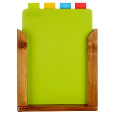 Premier 分類砧板4件組 附收納座, 1組, 分類砧板 綠色 + 棕色