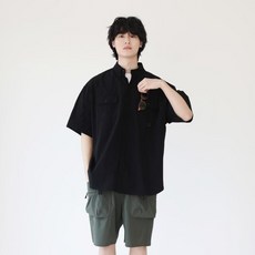 모더먼트 스트레치 멀티포켓 오버핏 반팔 셔츠
