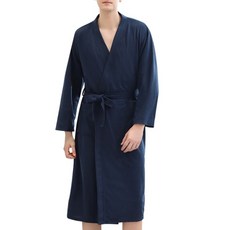 YUNMI 薄款華夫格成人浴袍 XL, 1件, 藏青色