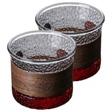 American Road 木柄居家咖啡玻璃茶杯 HR1761, 2個, 錘紋
