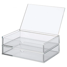 MUJI 無印良品 可堆疊壓克力附蓋抽屜盒 透明色 大尺寸(25.5 x 17 x 9.5cm) 收納盒, 2 Tiers