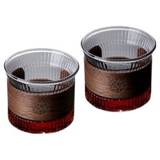 아메리칸로드 우드핸들 홈카페 유리 찻잔 HR1761, 세로라인, 2개