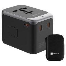Meliens 海外旅行用萬國轉接頭 Pro ML-OL2 GaN 雙孔超高速充電 黑色 PD65W, 1個