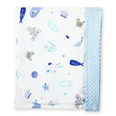 OhBabyLying 荳荳毯 秋冬夾棉純棉加絨款, 藍底海洋動物