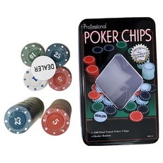 鐵盒裝德州撲克遊戲籌碼 100入組, 1套, 混色