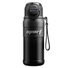 316不鏽鋼潮流雙飲保溫杯, 680ml, 黑色, 1個