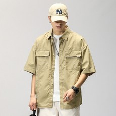 JTL 男士時尚街頭口袋短袖襯衫