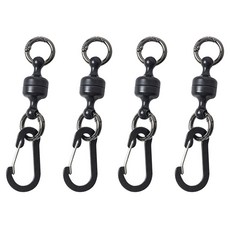 Luaz 露營用釹磁鐵登山扣型磁鐵掛鉤, 黑色, 4個, 1層