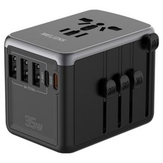 Meliens 海外旅行用 5埠 PD35W 超高速充電多功能轉接頭 黑色 ML-OL1, 1個
