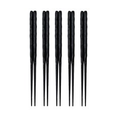 SUNLIFE 日本製六角防滑曲線好握美型筷5件組, 筷子 5雙, 黑色, 1組
