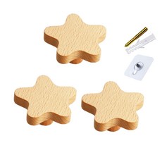 咪咪購物 實木免打孔星星掛鉤 木質色 牆壁掛鉤 包包掛勾, 3個