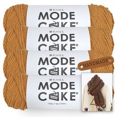 니뜨 모드케이크 뜨개실 100g x 4p + 뉴 로이드 롱 머플러 도안 + 라운드 엣지 라벨 세트, 1세트, 05 머스타드