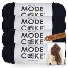 니뜨 모드케이크 뜨개실 100g x 4p + 뉴 로이드 롱 머플러 도안 + 라운드 엣지 라벨 세트, 1개, 24_블랙