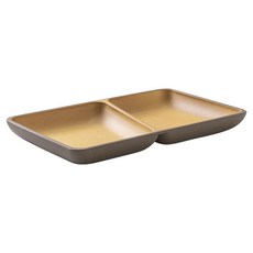 日本製 木紋抗菌方形分隔餐盤 2格, 棕色, 1個