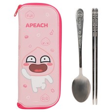 LiLFANT Kakao Friends Apeach 全不鏽鋼湯匙筷子 + 單色餐具盒組, 1套, 湯匙 + 筷子 + 餐具盒, 混合色