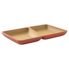 日本製 木紋抗菌方形分隔餐盤 2格, 紅色, 1個
