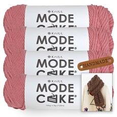 니뜨 모드케이크 뜨개실 100g x 4p + 뉴 로이드 롱 머플러 도안 + 라운드 엣지 라벨 세트, 1개, 11_인디핑크